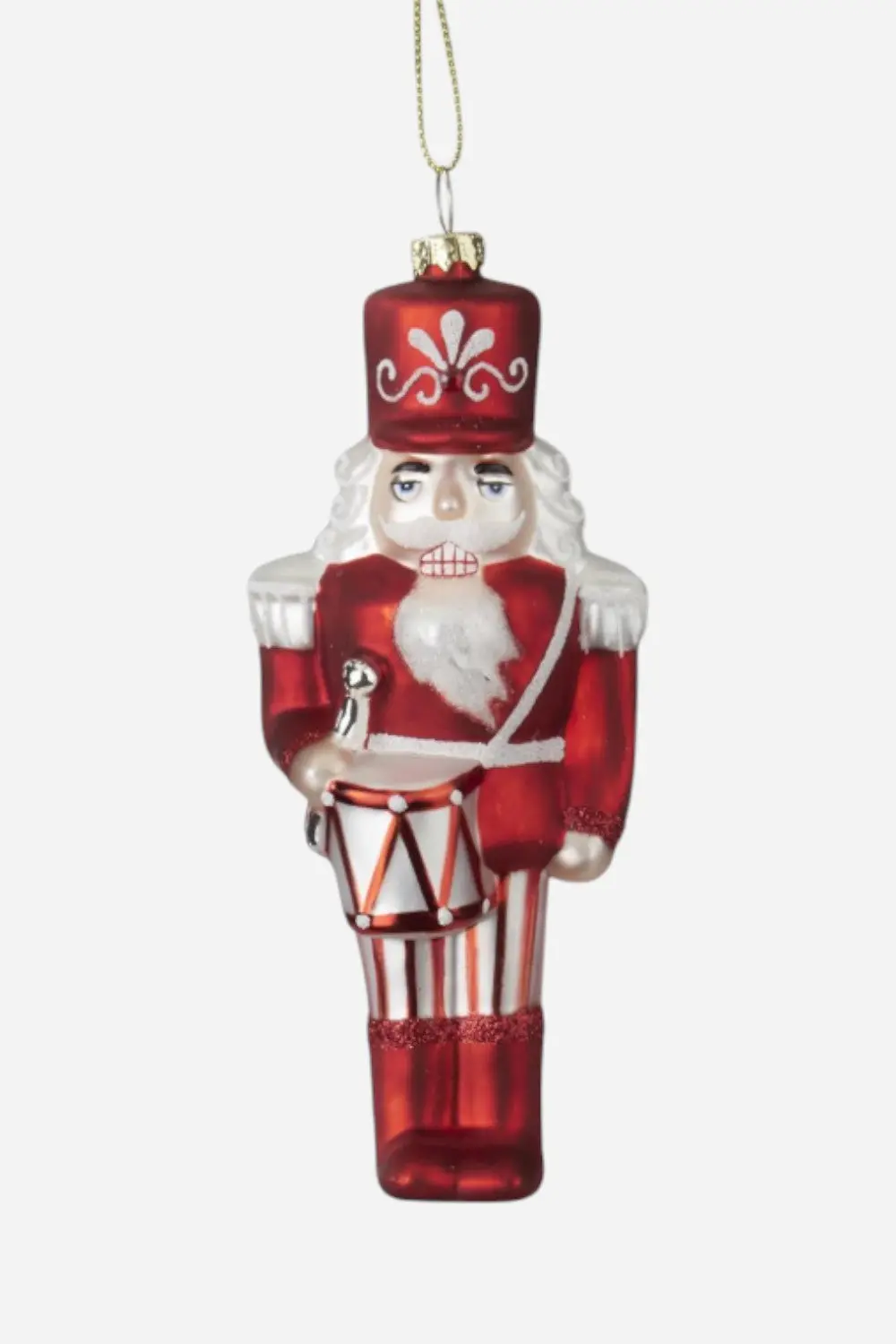 Red & White Blown Glass Soldier With Drum Ornament 1