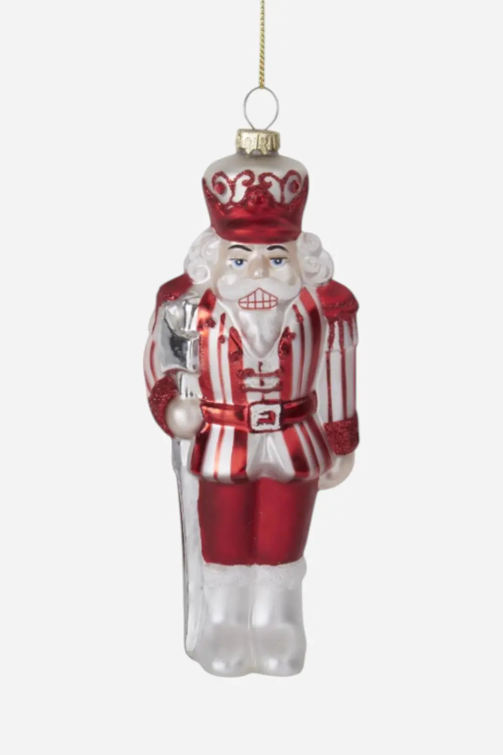 Red & White Blown Glass Striped Soldier Ornament 1