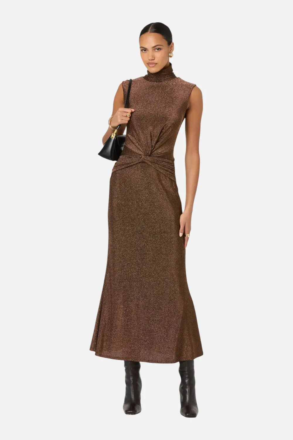 Astr The Label Riana Dress In Brown Metallic 1