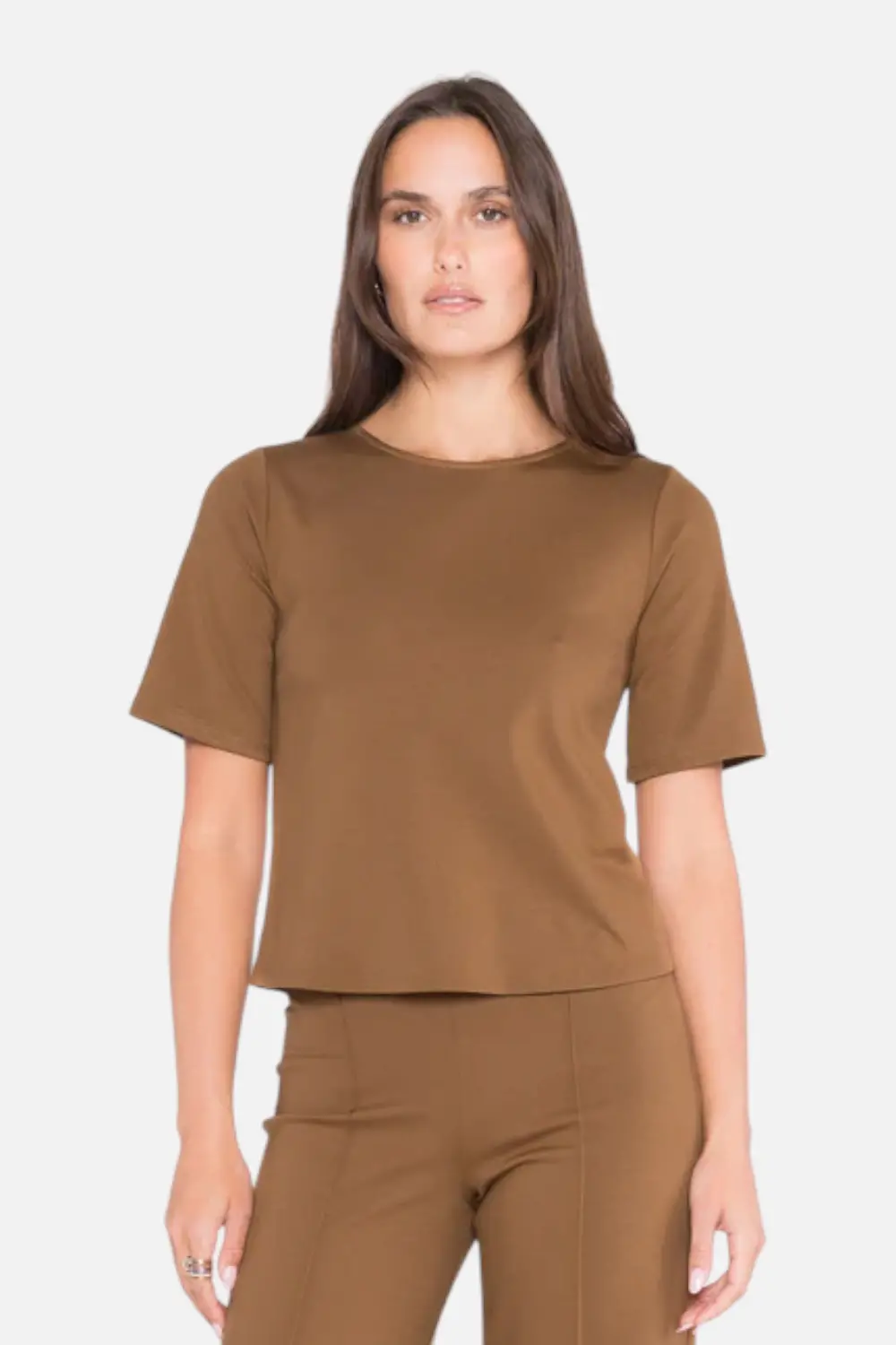 Ripley Rader Women's Ponte Short Sleeve Extended In Camel 1