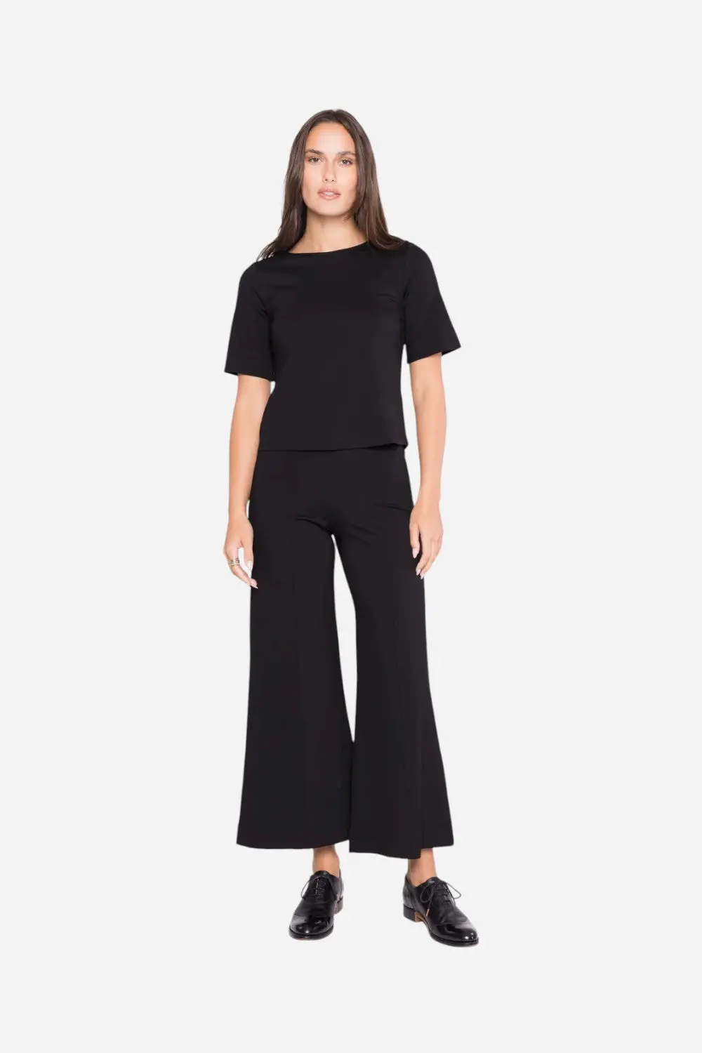 Ripley Rader Black Ponte Knit Wide Leg Pant: Cropped 1