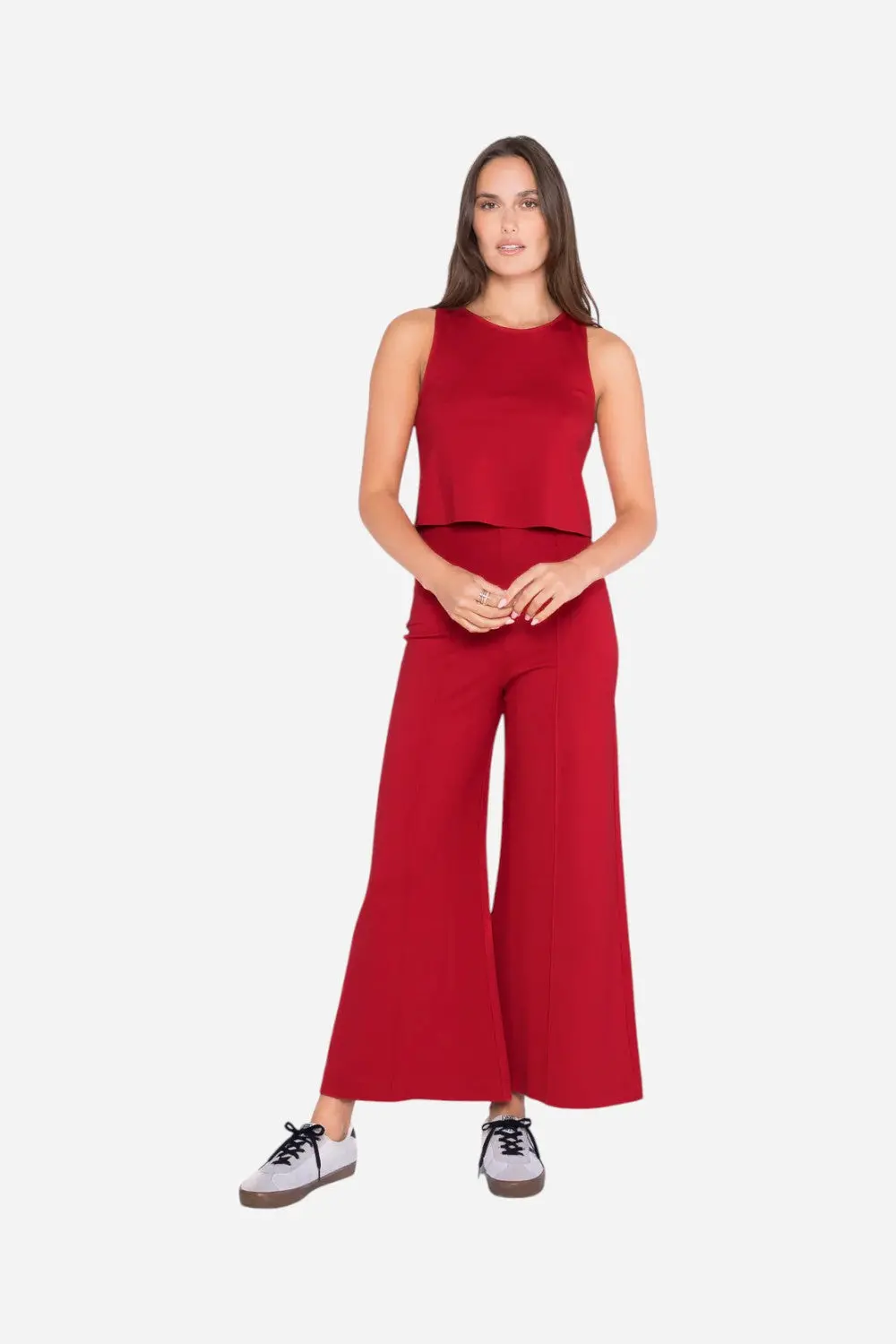 Ripley Rader Red Ponte Knit Wide Leg Pant: Cropped 1