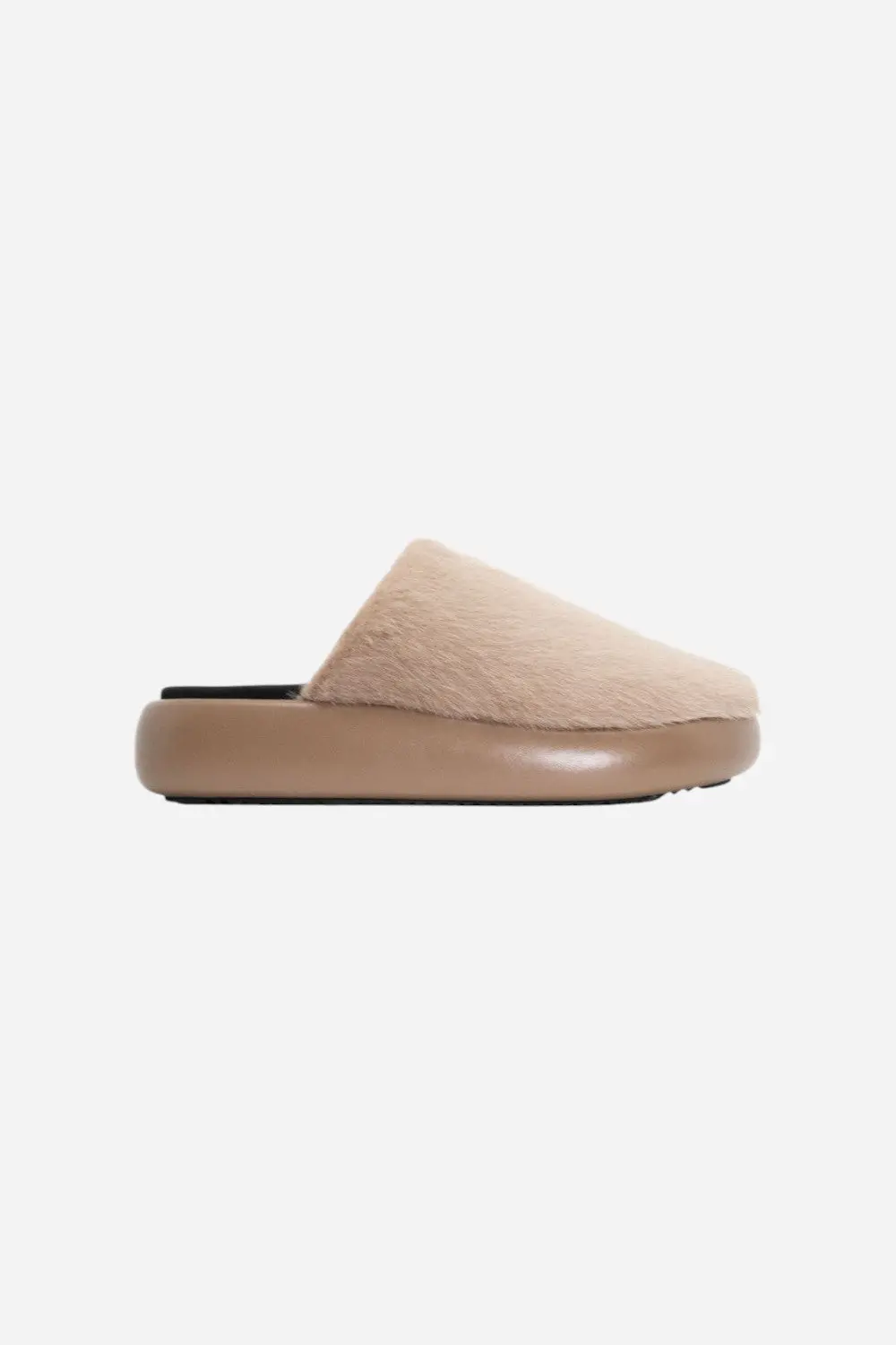 Roam Long Luxe Cloud Magic Moon Mule In Beige Faux Fur 1