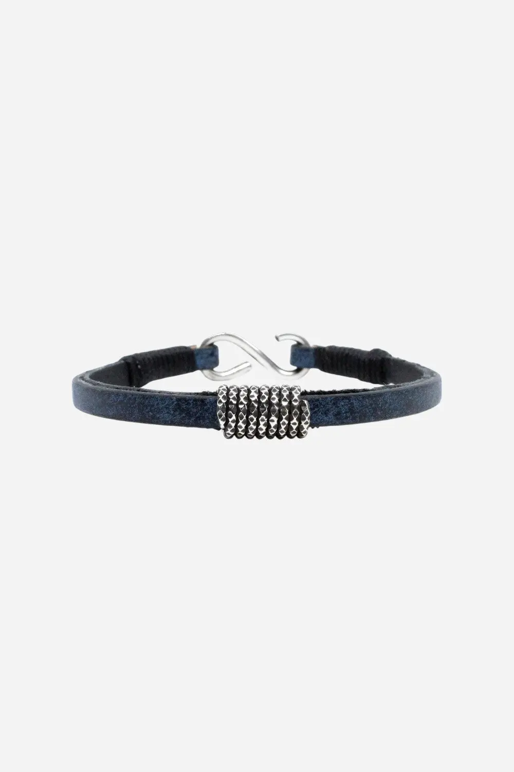 Kenton Michael Rustic Blue Leather Strap With Sterling Silver Coil - Medium 1