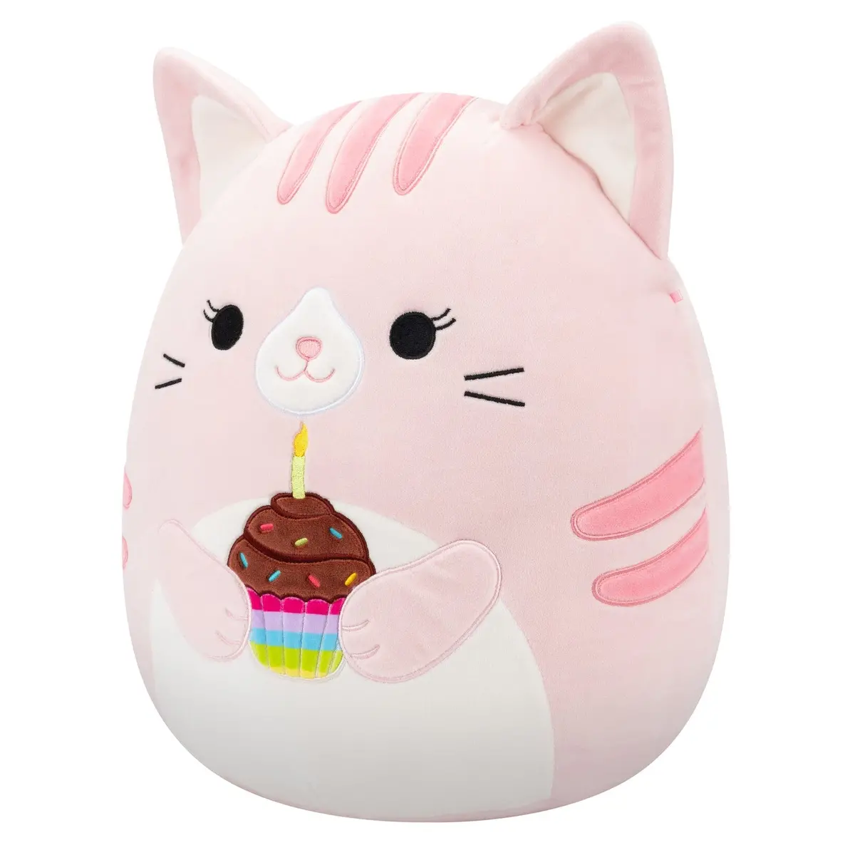 14-Inch Laura The Pink Tabby Cat Holding Birthday Cupcake 2