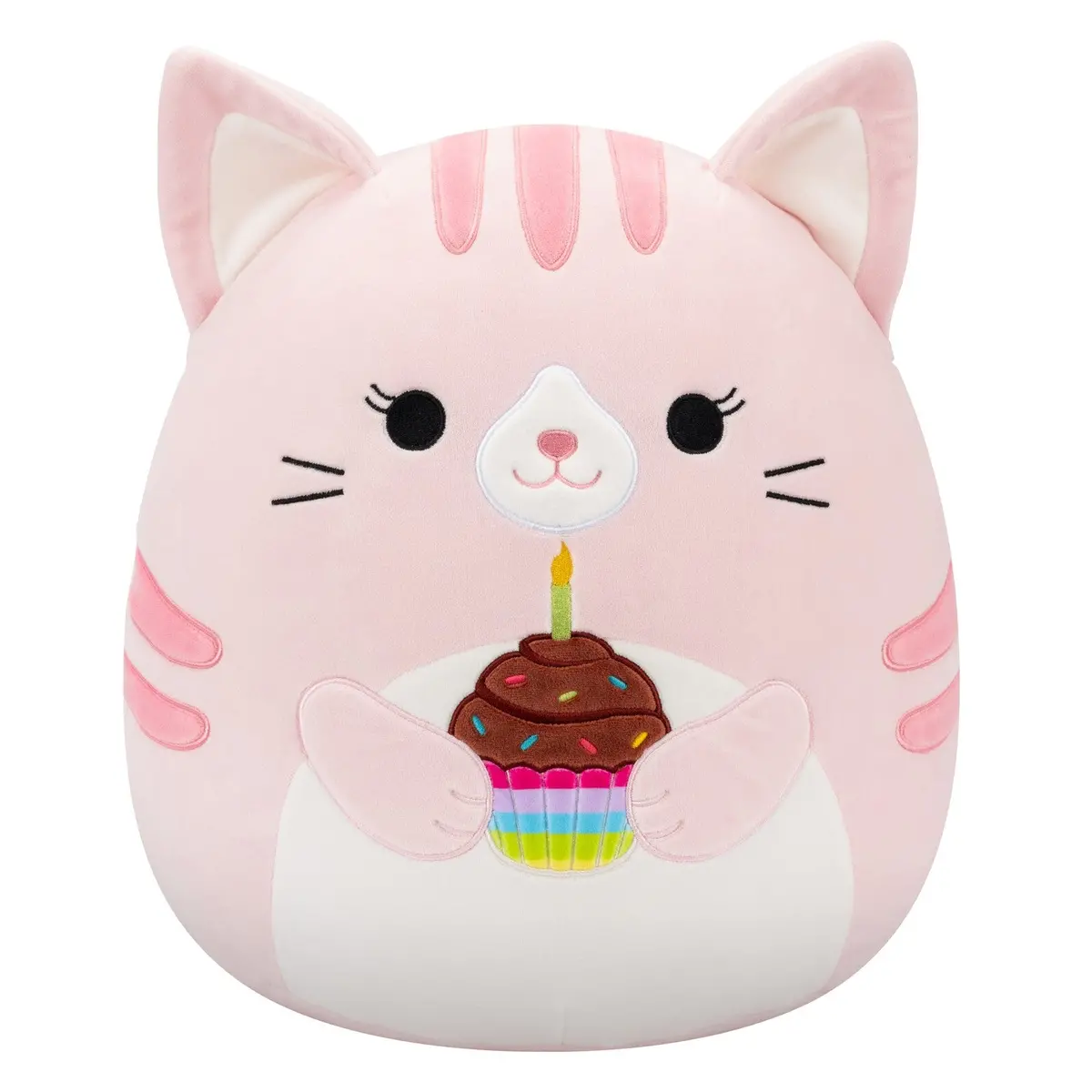 14-Inch Laura The Pink Tabby Cat Holding Birthday Cupcake 1