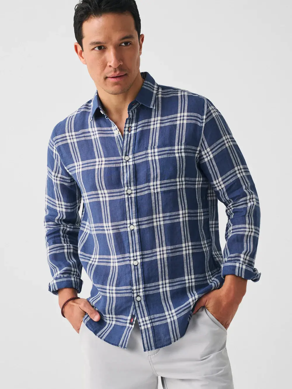 Faherty Linen Laguna Shirt In Jetty Plaid 1