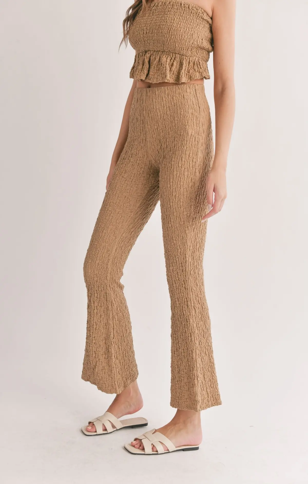 Sadie & Sage Transcend Popcorn Knit Bell Bottoms In Taupe 3