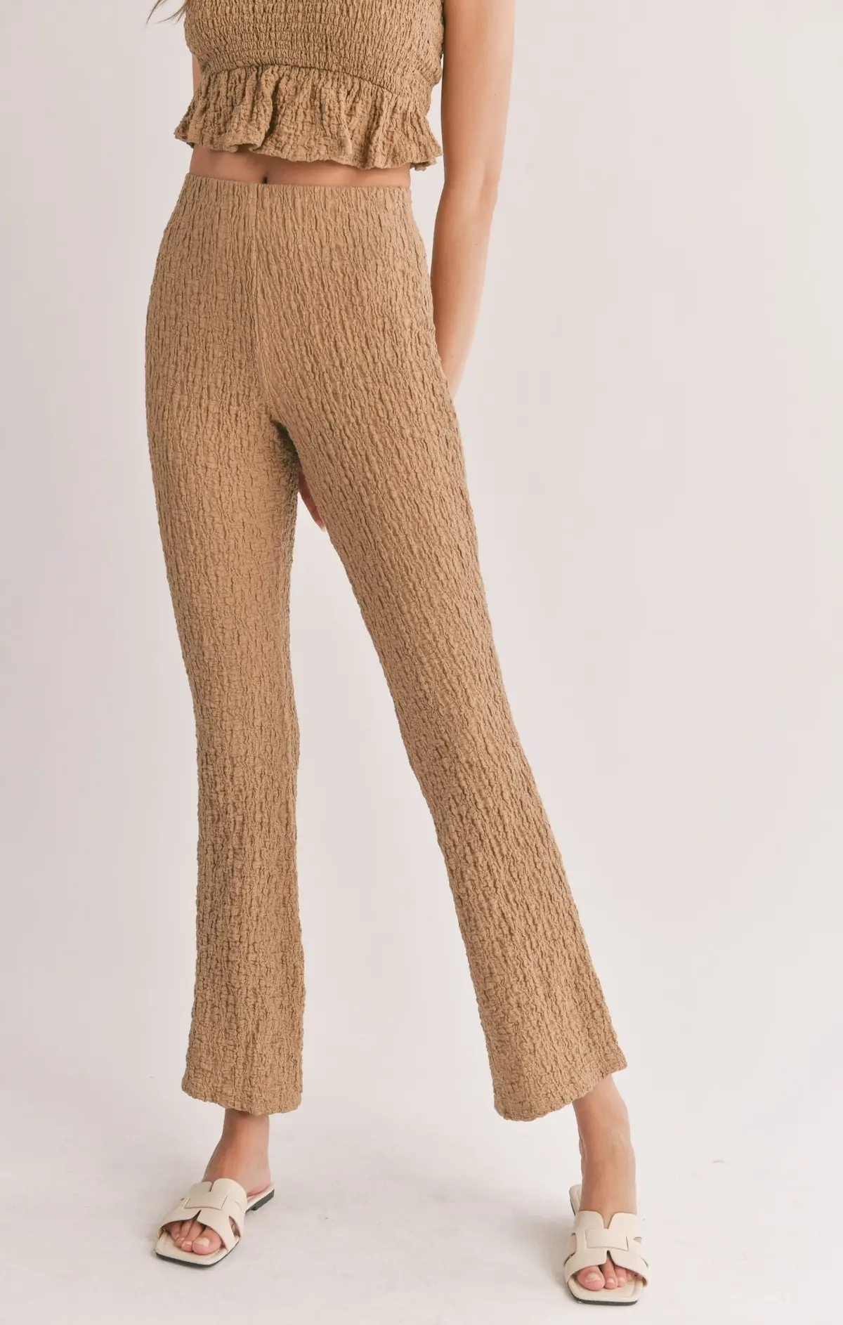 Sadie & Sage Transcend Popcorn Knit Bell Bottoms In Taupe 4