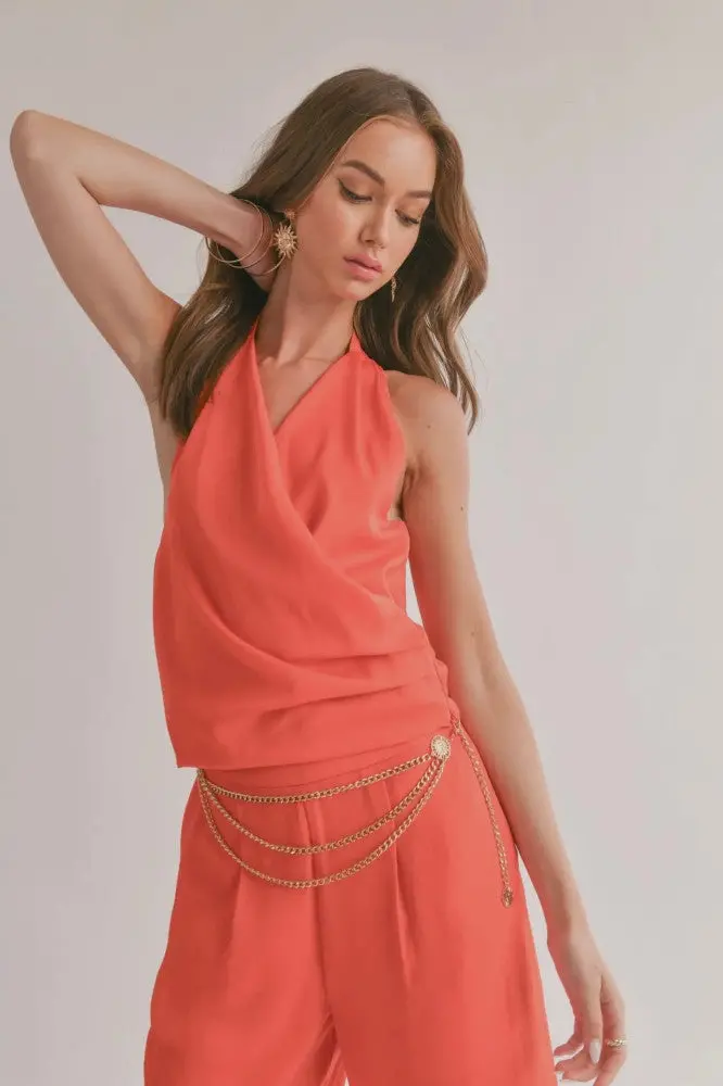 Sage The Label Red Dream Skies Surplice Halter Spring Top 1