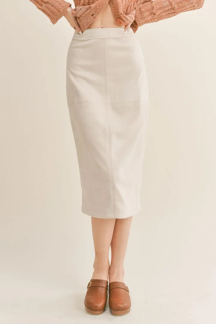 Sage The Label The Gallery Suede Midi Skirt In Tan 1