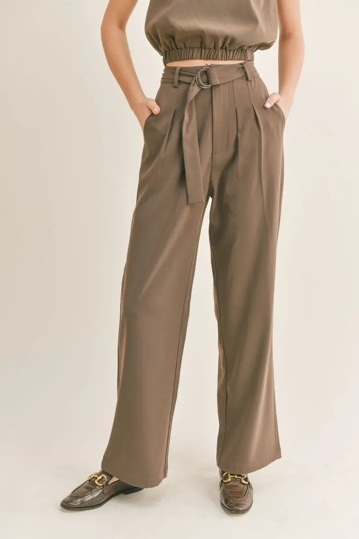 Sage The Label Winona Belted Trousers In Oak 1