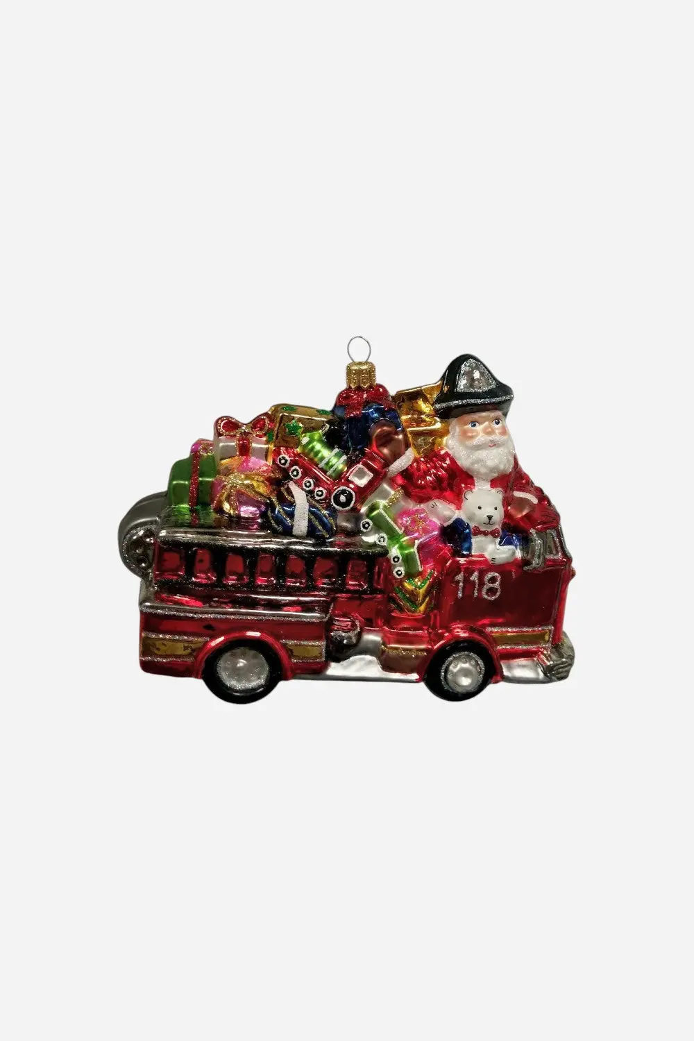 Santa Riding Fire Truck Ornament 1