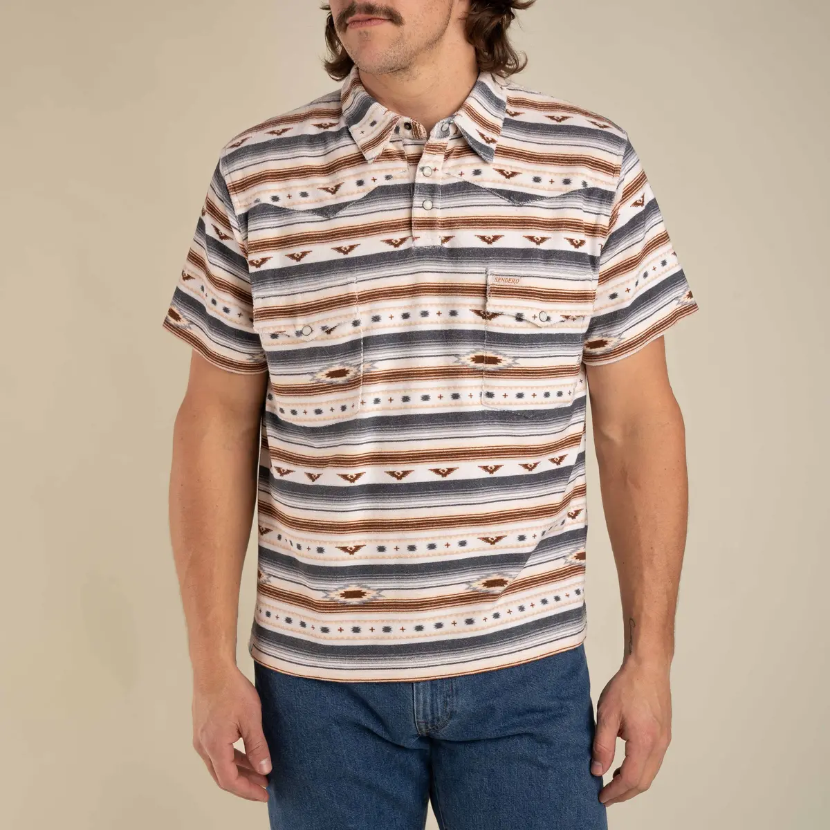 Sendero Provisions Cantina Terry Men's Polo In Gray Tan Southwest 3