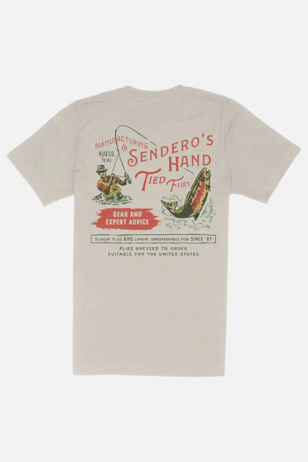 Sendero Provisions Hand Tied Flies T-Shirt In Sand 1