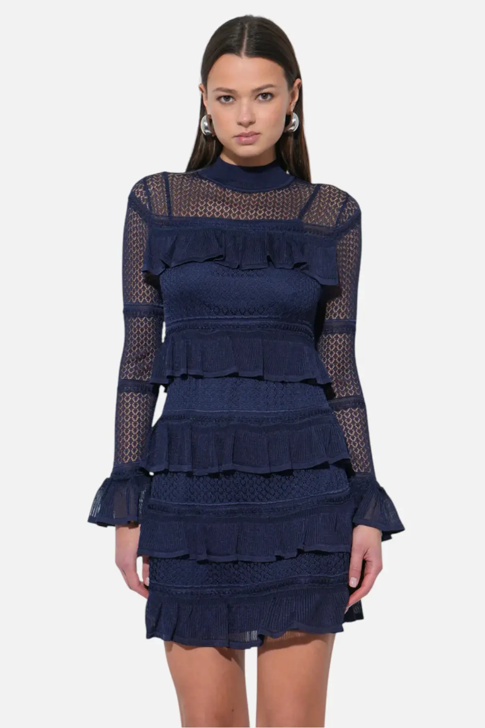 Adelyn Rae Sera Ruffled Tiered Mini Dress In Navy 1