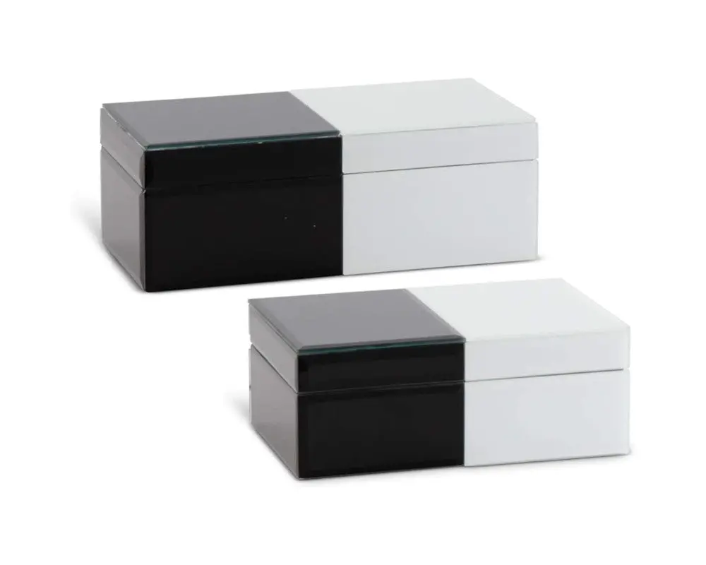 Set Of 2 Black & White Beveled Glass Tile Gift Boxes 1