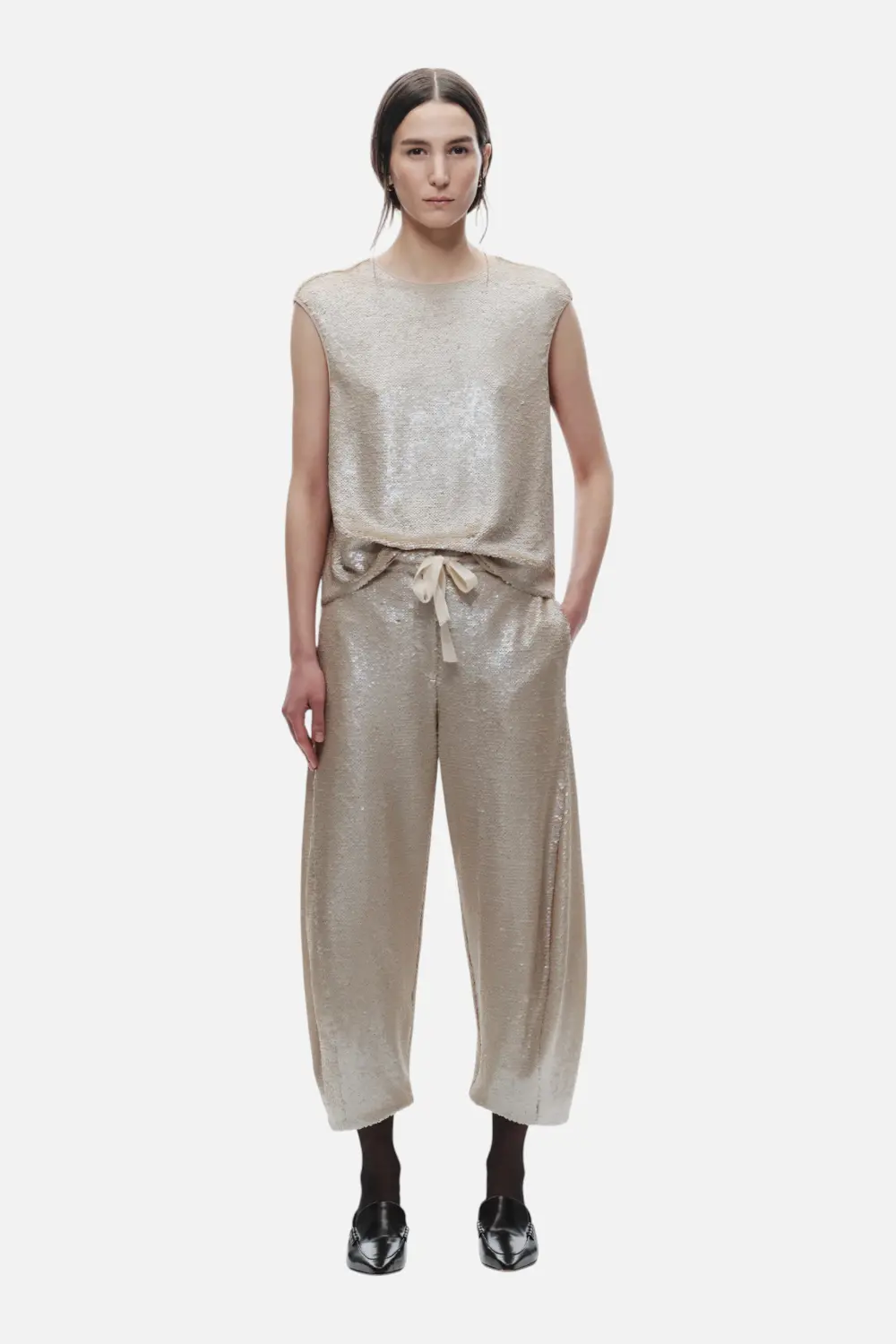 Saint Art Shane Sequin Barrel Pant In Pearl 1