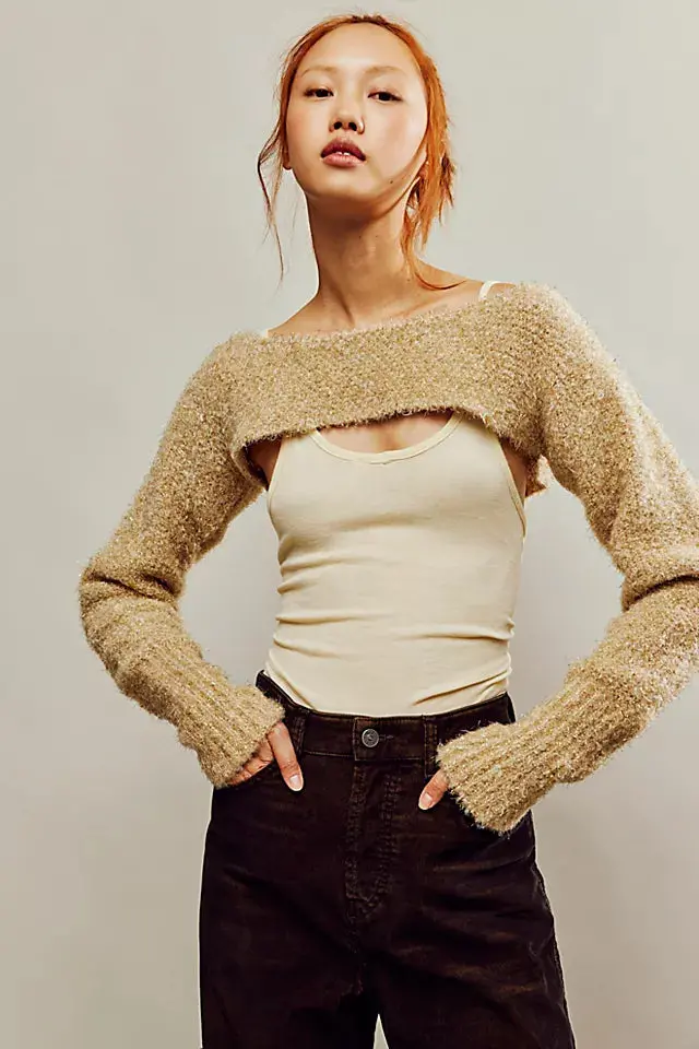 Free People Shimmer Bolero In Golden Combo 1