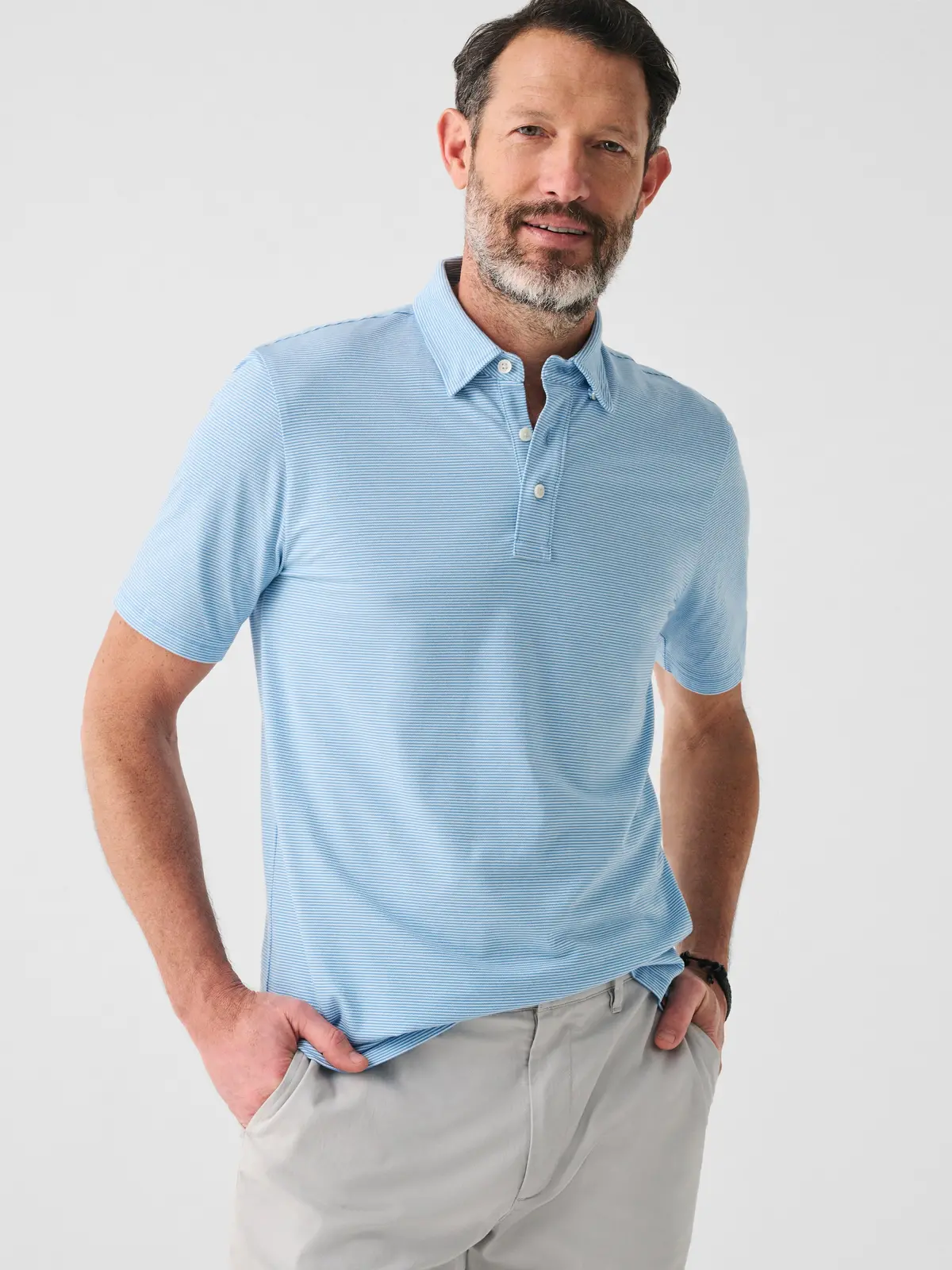 Faherty Short-Sleeve Movement™ Pique Polo In Clean Lake Feeder 1