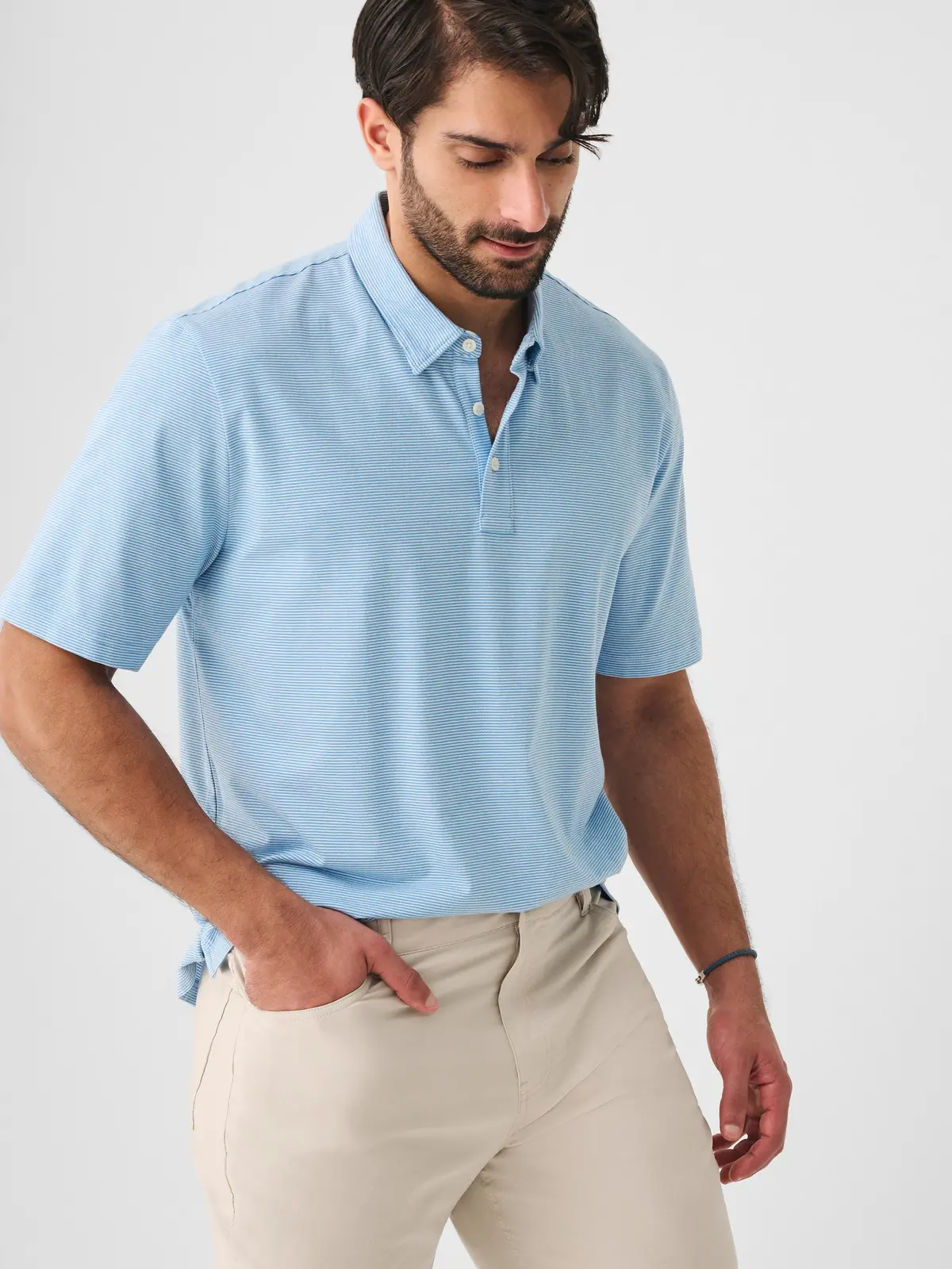 Faherty Short-Sleeve Movement™ Pique Polo In Clean Lake Feeder 5