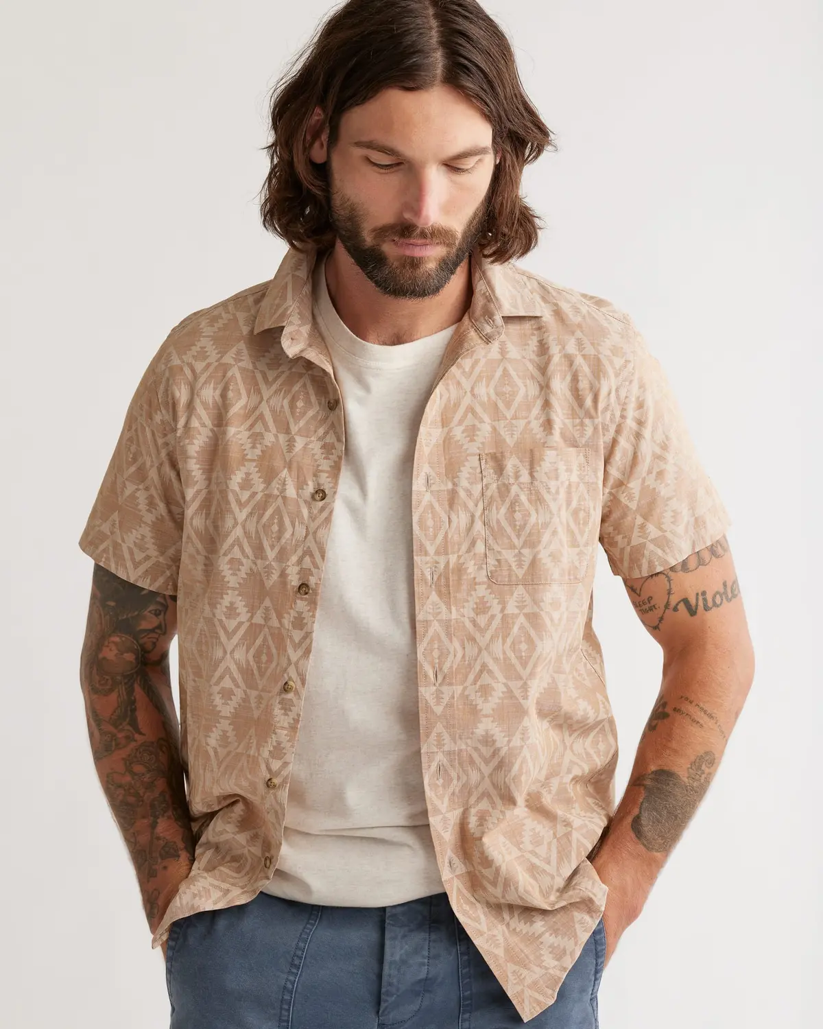 Pendleton Woolen Mills Short Sleeve Deacon Chambray Raptor Peak Shirt In Bronze 2