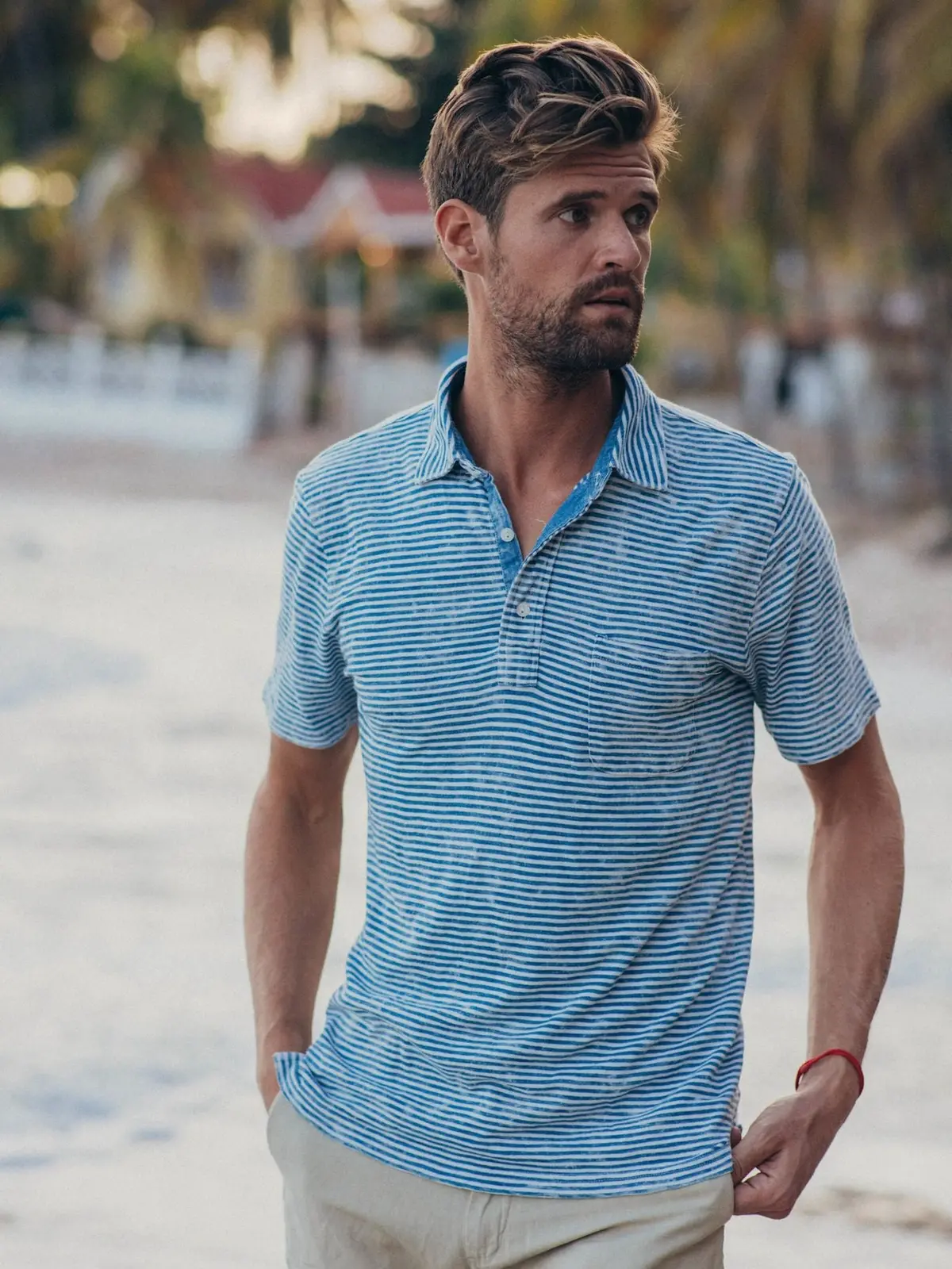Faherty Short Sleeve Indigo Polo In Salt Wash Indigo Stripe 4