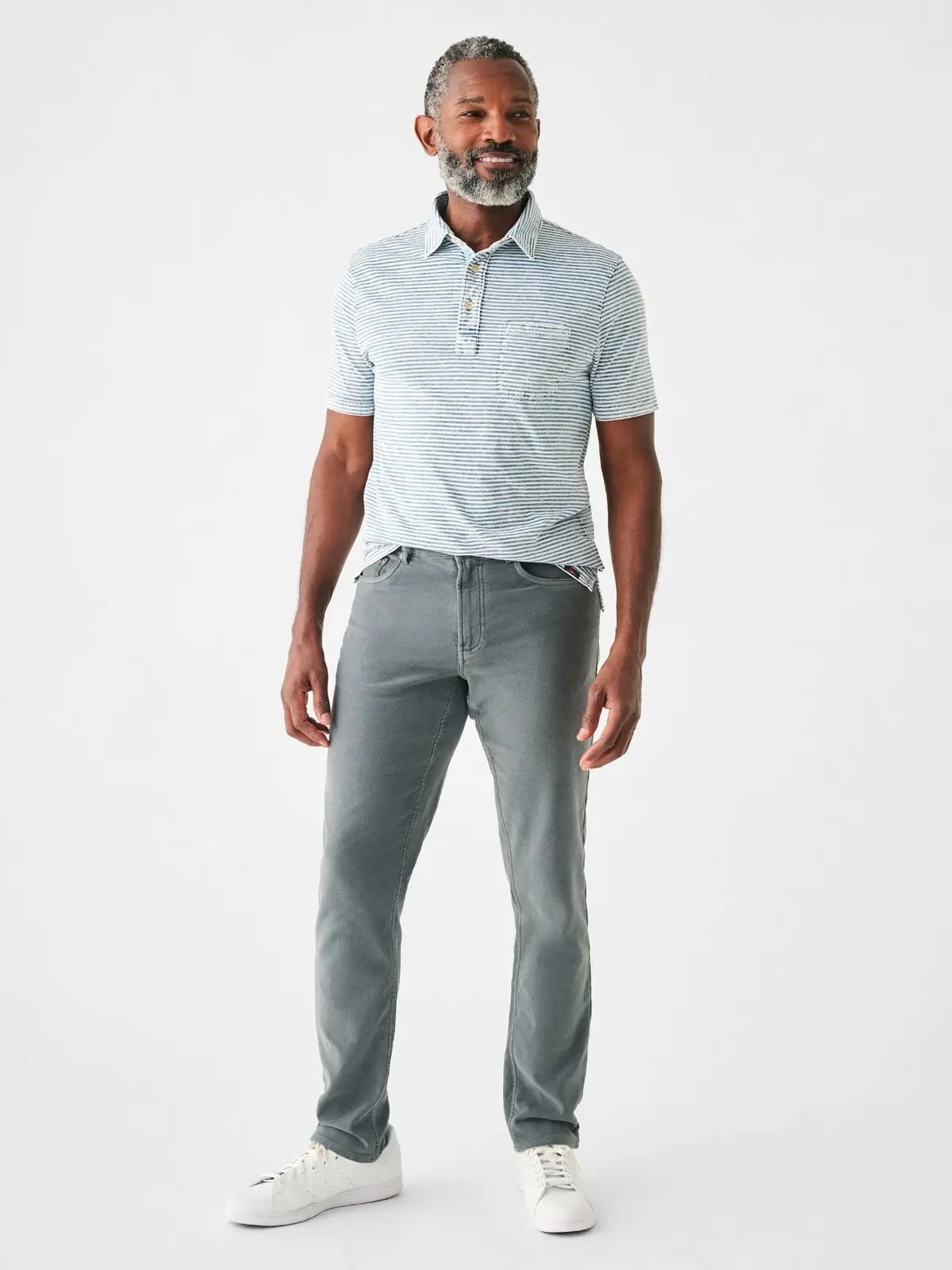 Faherty Short Sleeve Indigo Polo In Salt Wash Indigo Stripe 2
