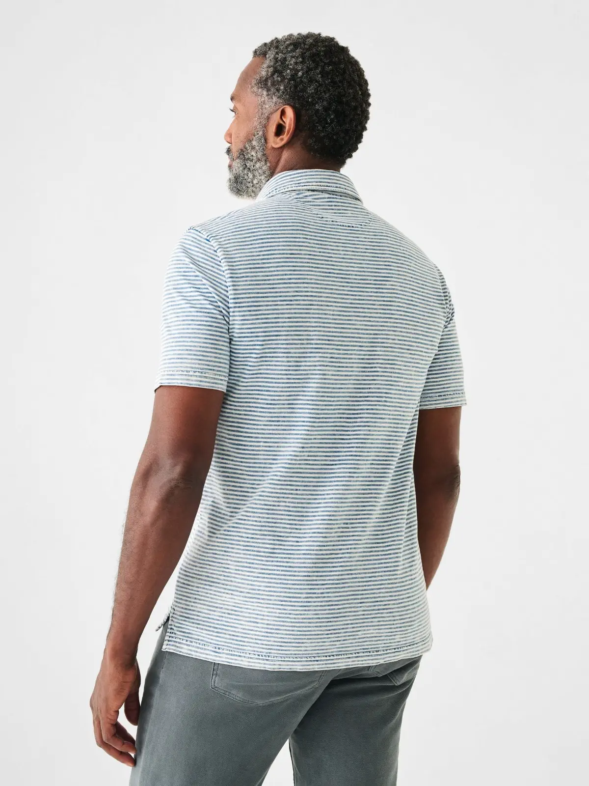 Faherty Short Sleeve Indigo Polo In Salt Wash Indigo Stripe 3