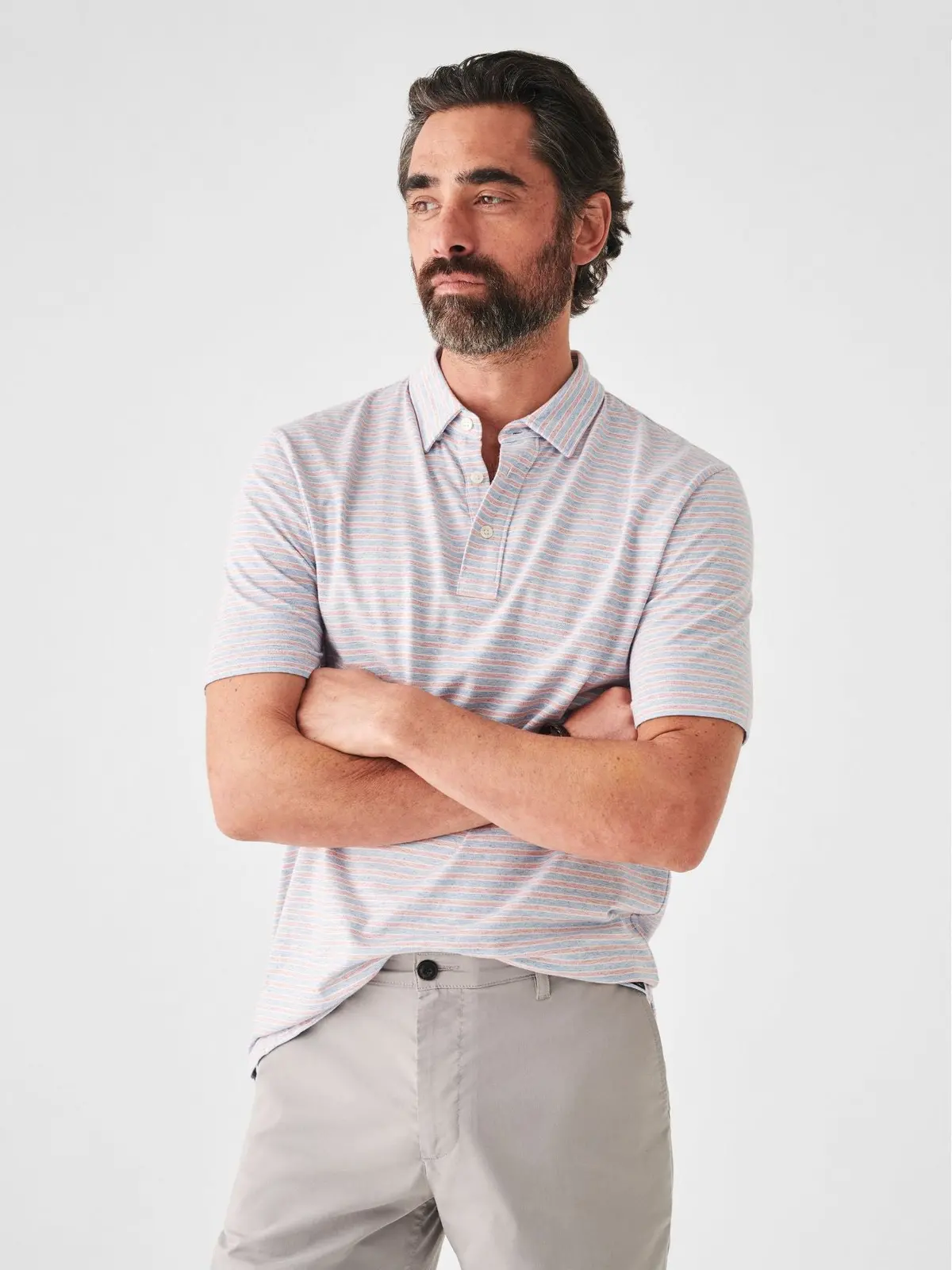 Faherty Short Sleeve Movement Polo In Horizon Line Stripe 1