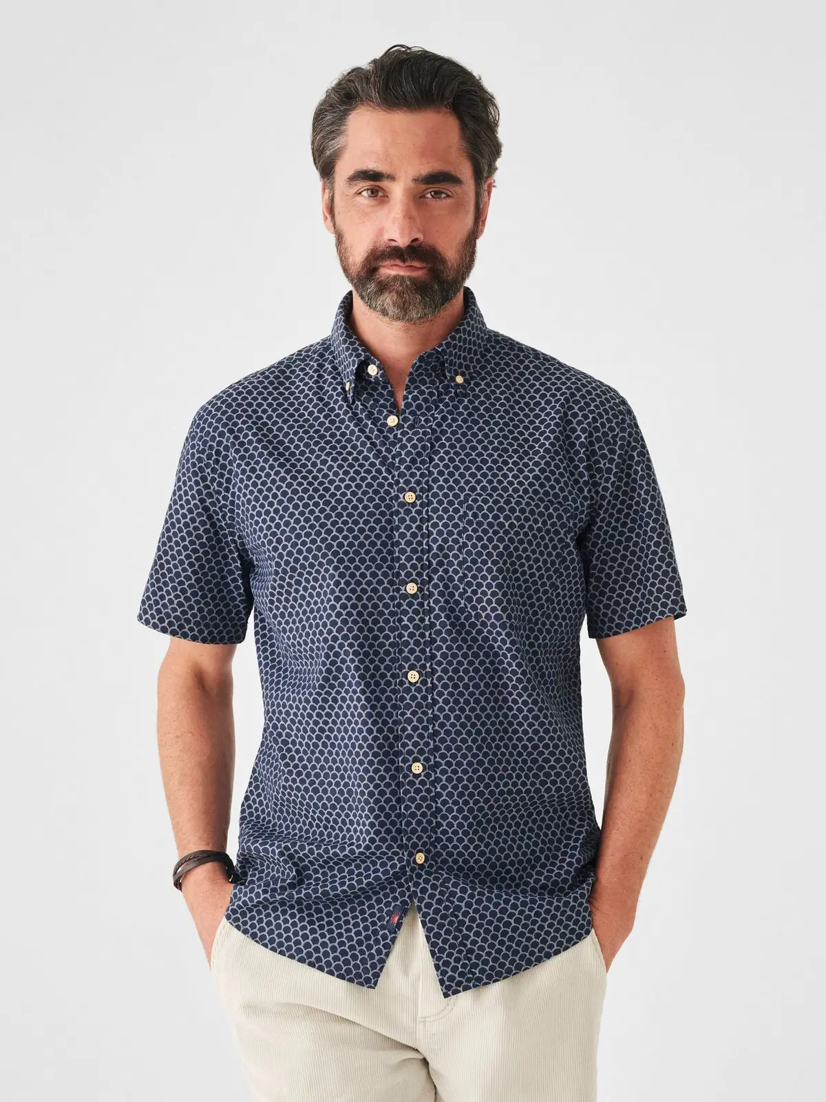 Faherty Short Sleeve Stretch Playa Shirt In Midnight Fishscale 3