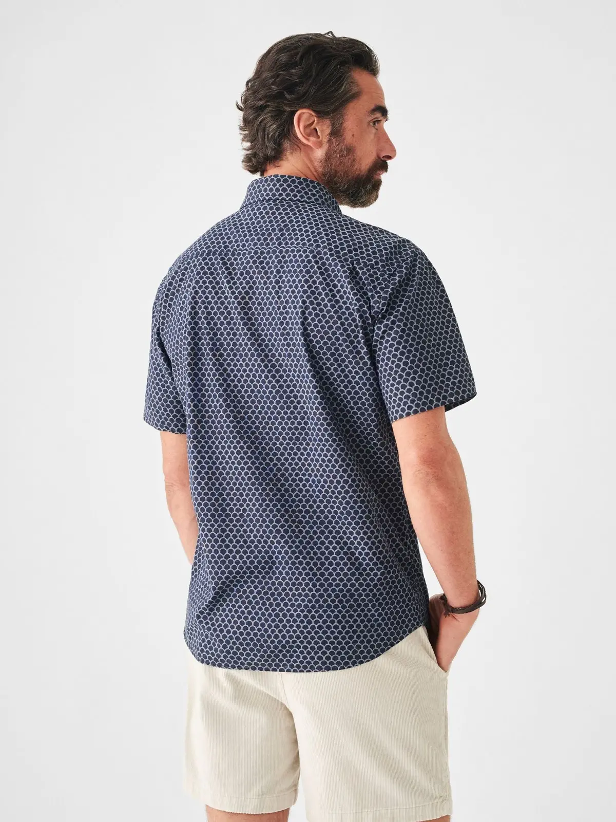 Faherty Short Sleeve Stretch Playa Shirt In Midnight Fishscale 4