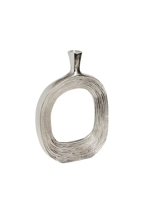 Tizo Short Metal Vase With Stripes In Silver 1