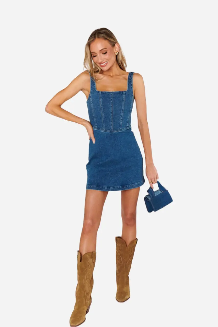Show Me Your Mumu Corset Mini Dress In Blue Indigo 1