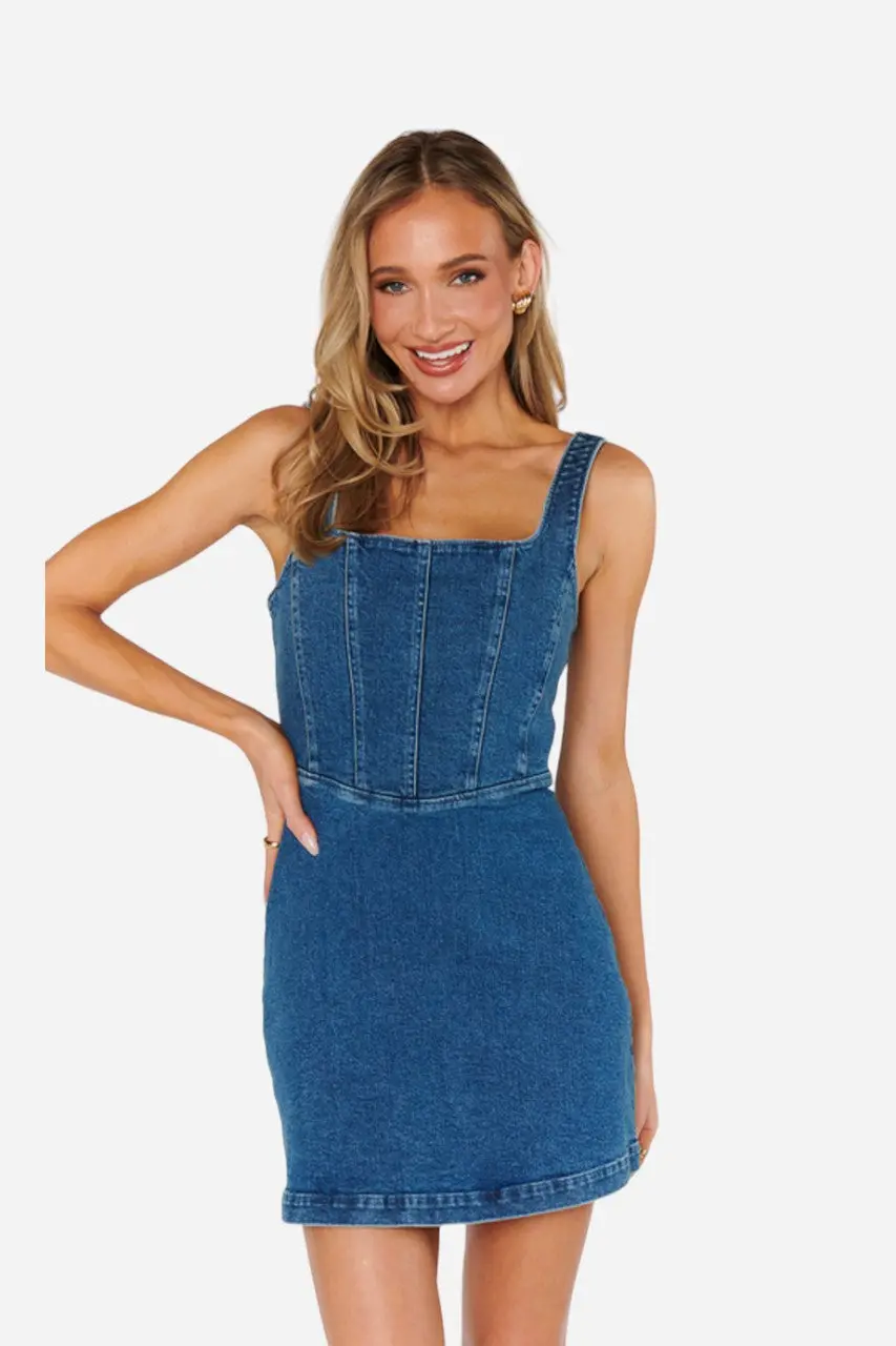 Show Me Your Mumu Corset Mini Dress In Blue Indigo 2