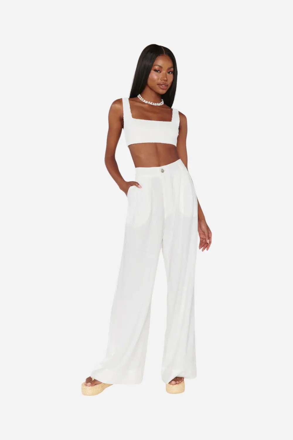 Show Me Your Mumu Hayes Trouser In White Linen 1