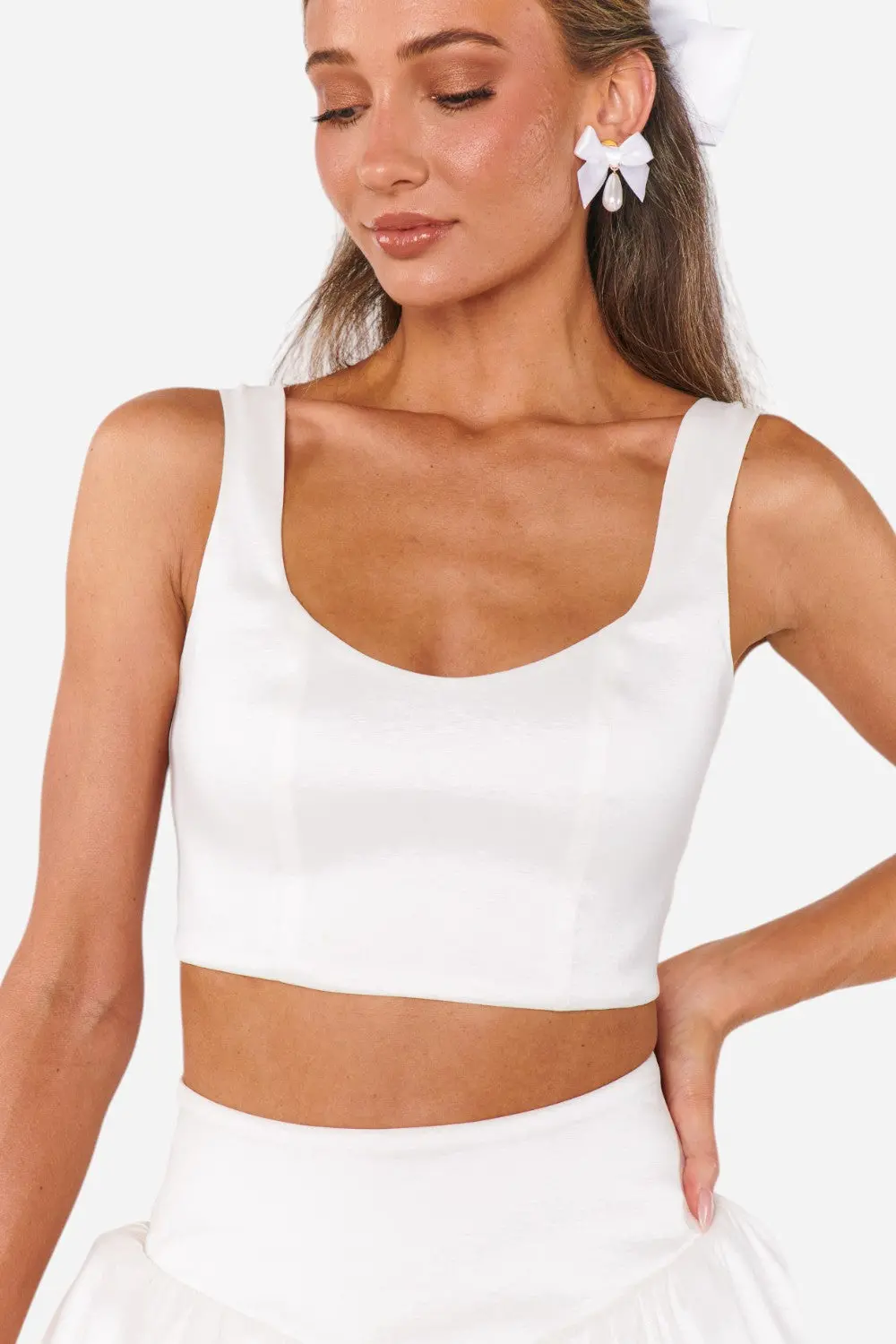 Show Me Your Mumu Vivianna Top In White Taffeta 1