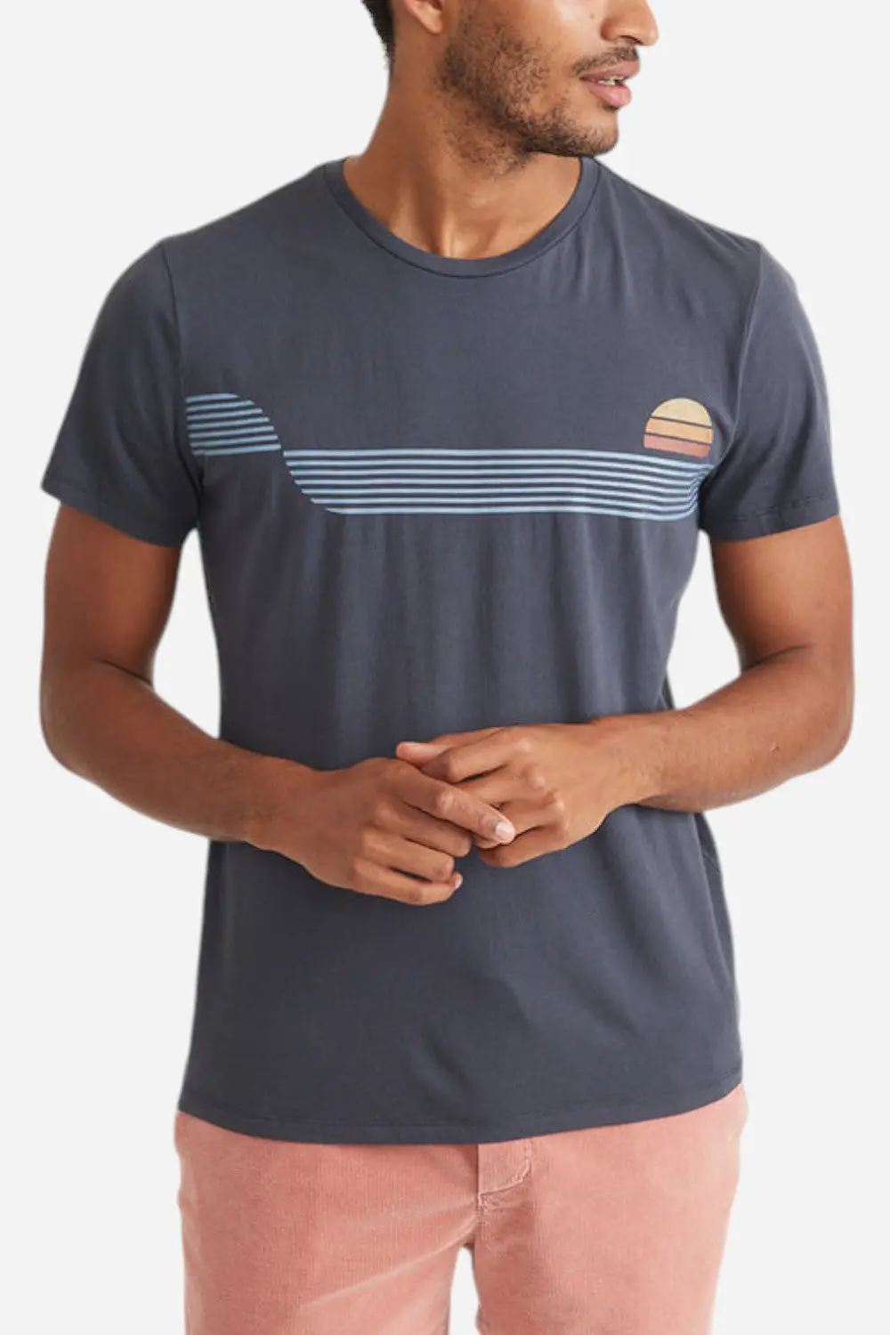 Marine Layer Signature Crew Graphic Tee In Navy 1
