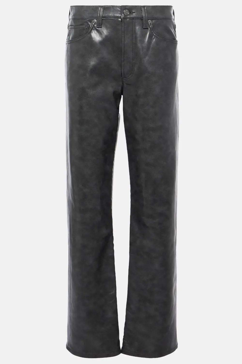 Agolde Sloane Mid-Rise Leather Straight Pants In Smoke Grey 5