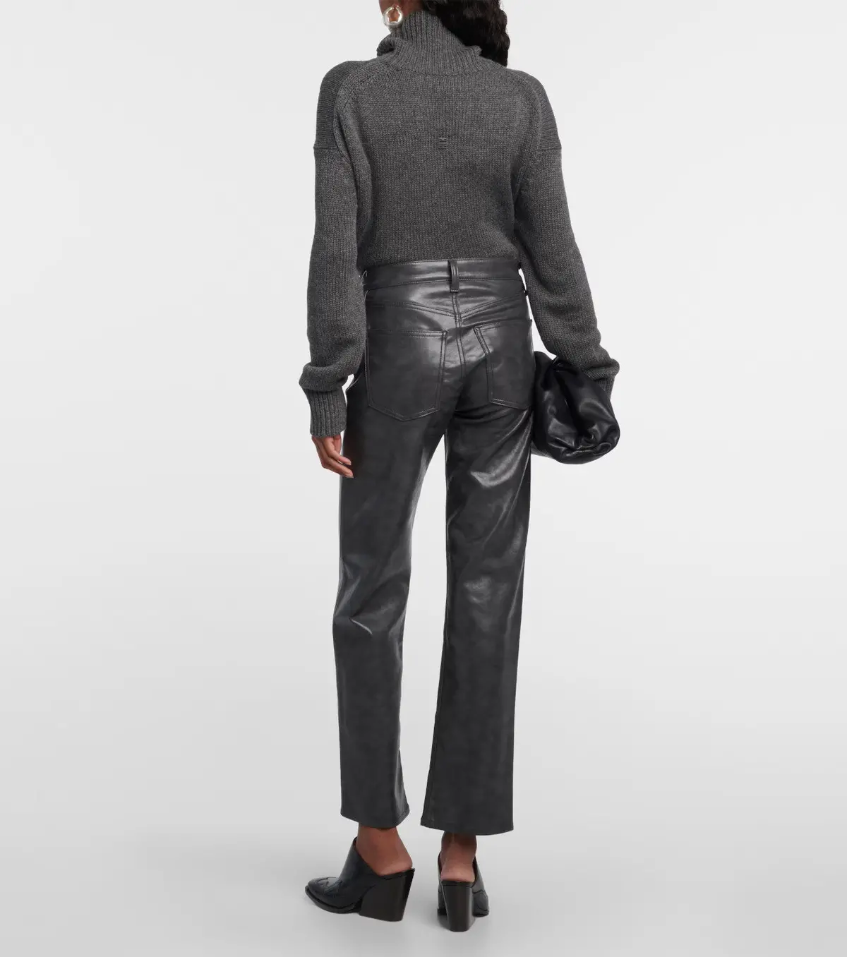 Agolde Sloane Mid-Rise Leather Straight Pants In Smoke Grey 2