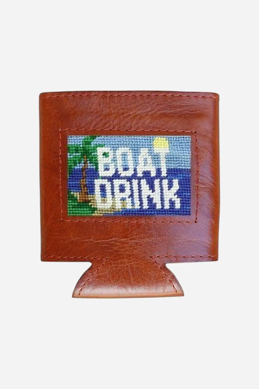 Smathers & Branson Boat Drink Needlepoint Leather Can Cooler 1