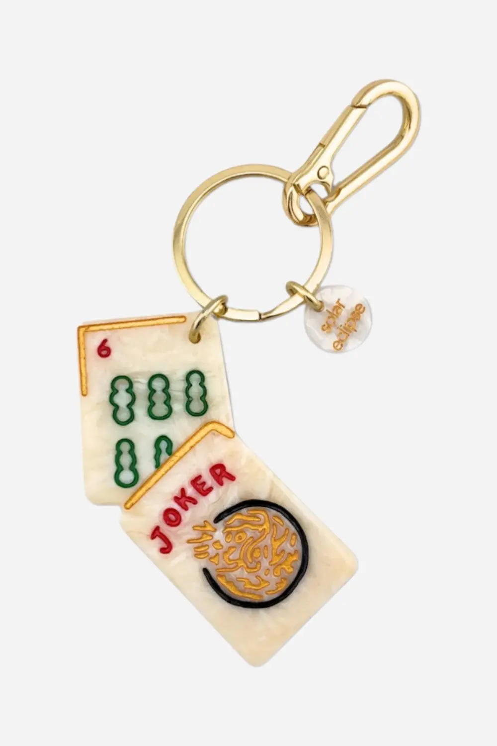 Solar Eclipse Hand-Painted Mahjong Bag Charm + Keychain | Eco-Friendly 1