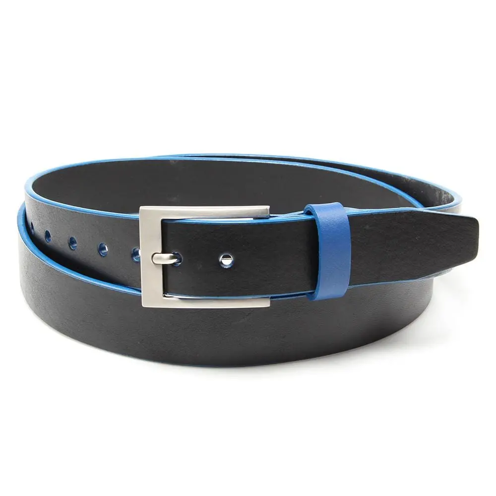Stolen Riches Black Leather Belt With Sharp Blue Trim And Keeper 1