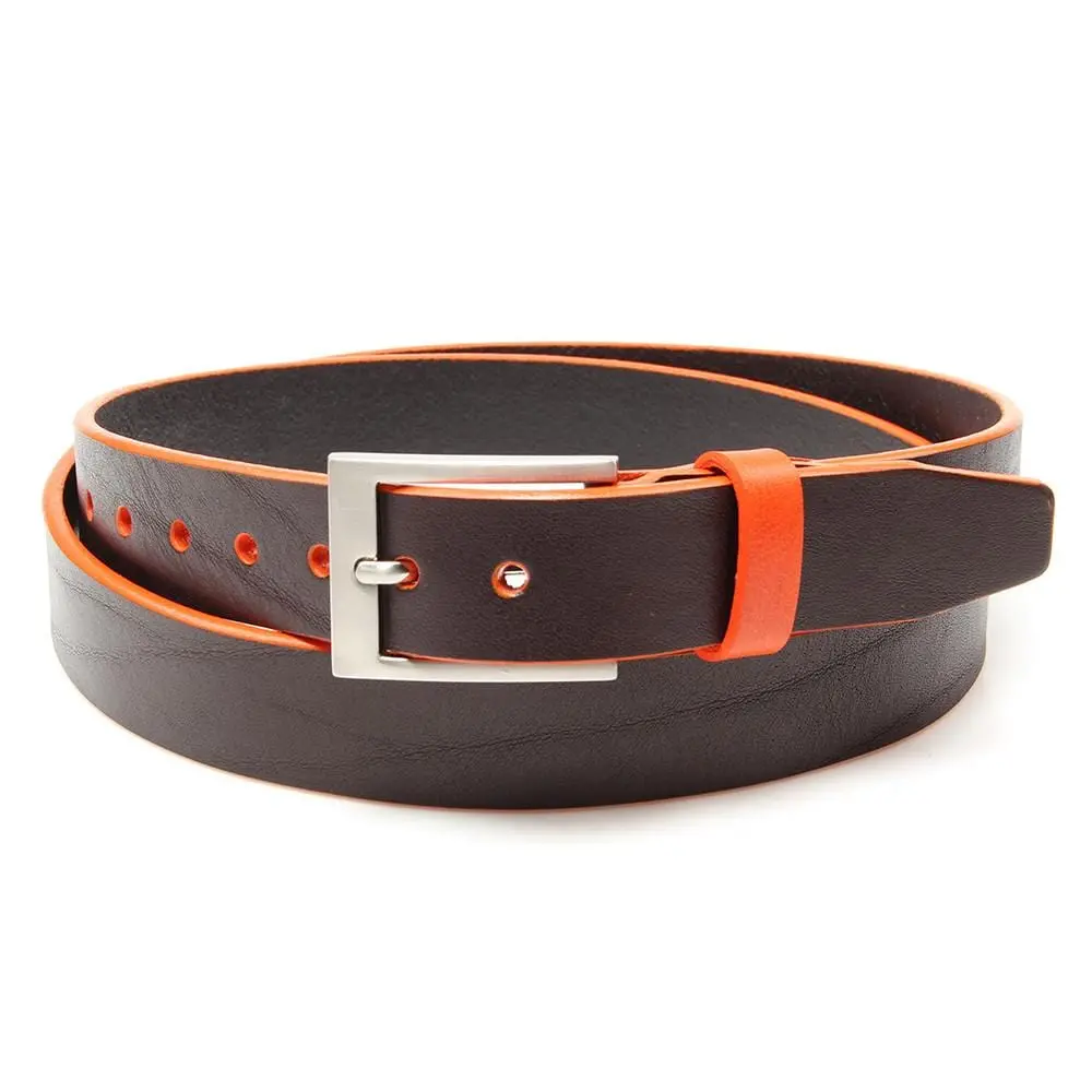 Stolen Riches Brown Leather Belt With Tiqui Orange Trim And Keeper 1