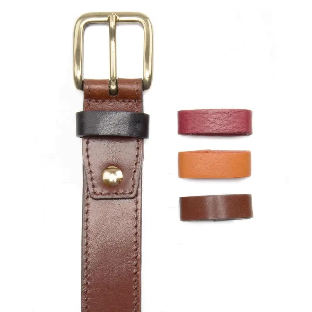 Stolen Riches Light Brown Leather Dress Belt Chicago Screw, Set Of 4 Color Interchangeable Keepers 1