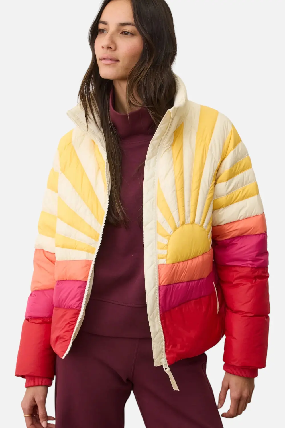 Marine Layer Sunbeam Puffer Jacket In Warm Burst 1