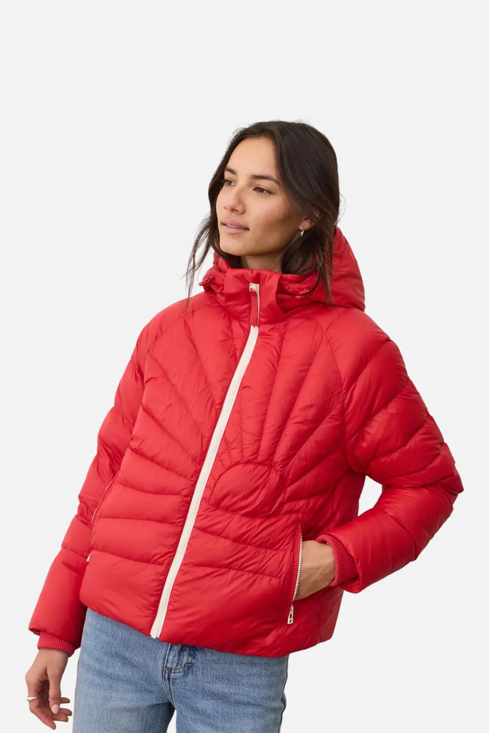 Marine Layer Sunbeam Puffer Jacket In Cherry Red 1