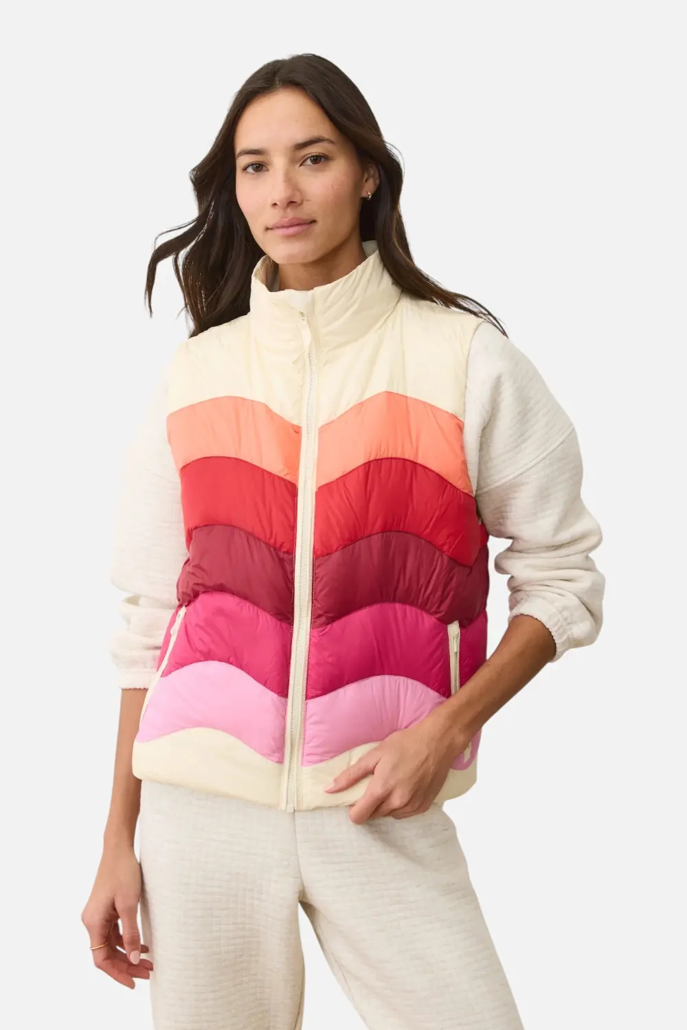 Marine Layer Sunbeam Puffer Vest In Warm Wave 1