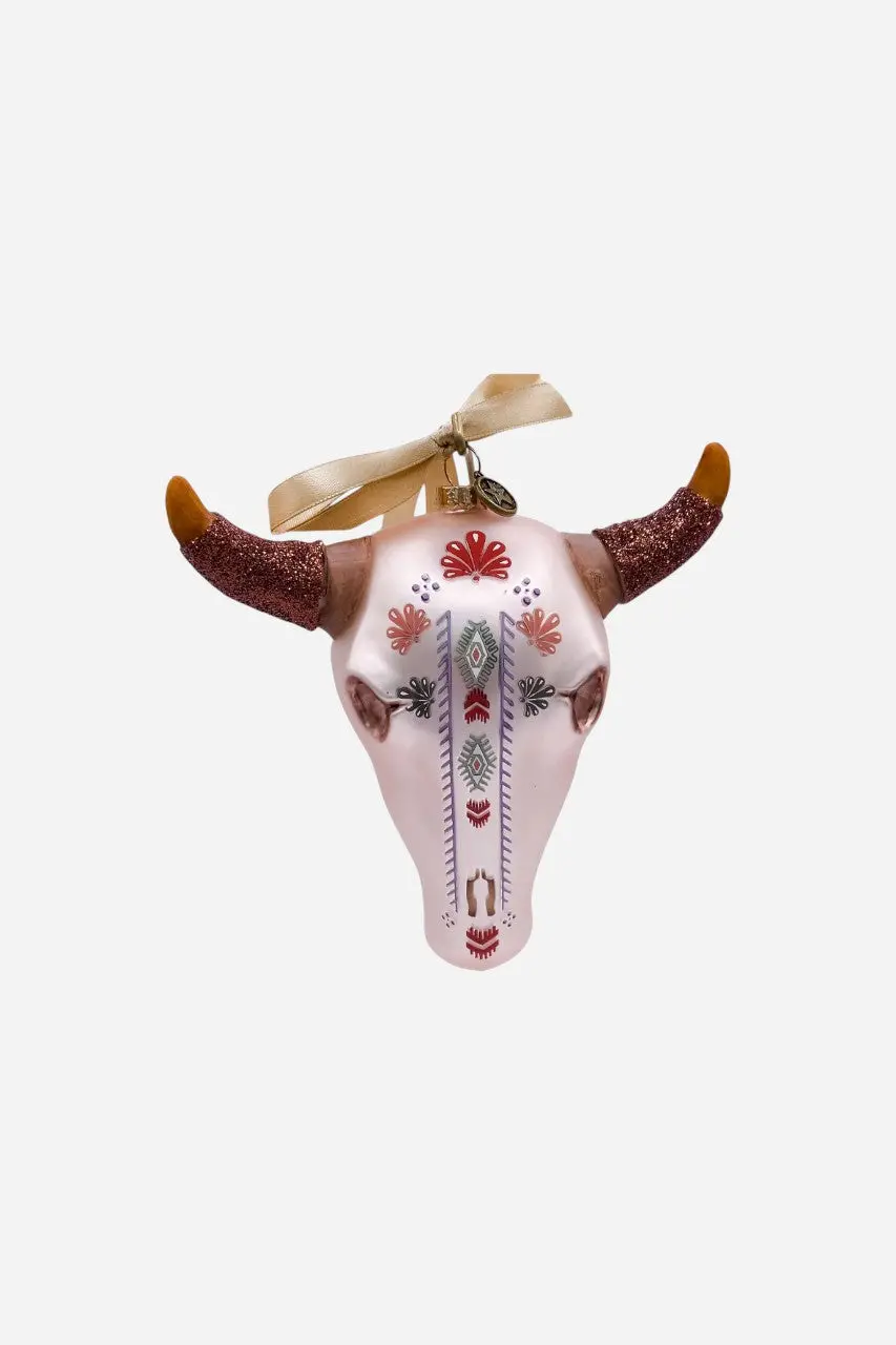 Texan Christmas Steer Head Skull Christmas Ornament 1