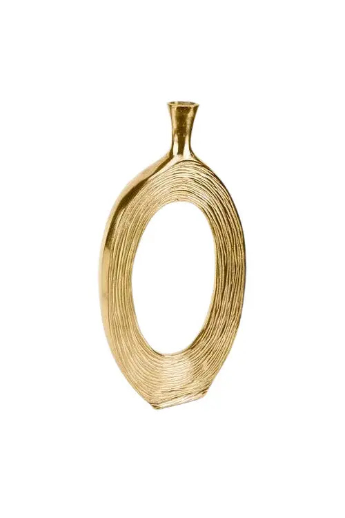 Tizo Tall Metal Vase With Stripes In Gold 1
